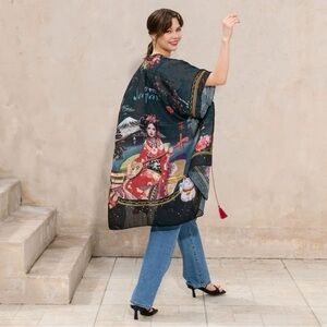 Nicole Lee Black Kimono with Artistic Print